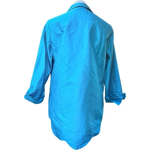 Sara Campbell Turquoise Silk Top Textured Scalloped Hem 1/4 Button Sz M Blouse - Picture 4 of 11